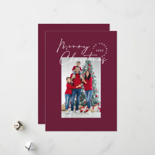 Cartes Pour Fêtes Annuelles Script moderne 1 photo bordeaux Joyeux Noël