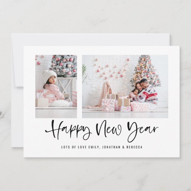 Cartes Pour Fêtes Annuelles Script moderne 2 Photo Bonne année 2026 Calendrier (Devant)