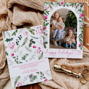 Cartes Pour Fêtes Annuelles Script moderne Arc vert rose vif 1 photo