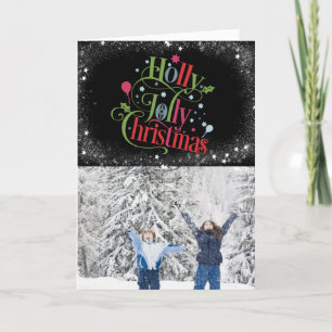 Cartes Pour Fêtes Annuelles Script moderne Black Fun Snowflakes Bokeh Overlay