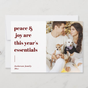 Cartes Pour Fêtes Annuelles script moderne citation paix et joie photo de vaca