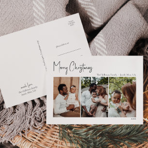 Cartes Pour Fêtes Annuelles Script moderne de Noël à trois photos