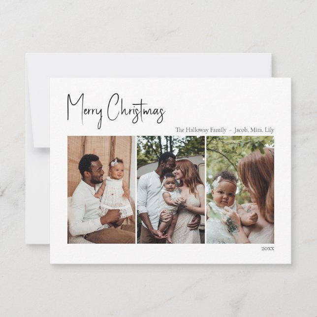 Cartes Pour Fêtes Annuelles Script moderne de Noël à trois photos (Devant)