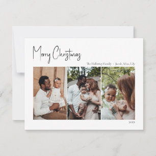 Cartes Pour Fêtes Annuelles Script moderne de Noël à trois photos