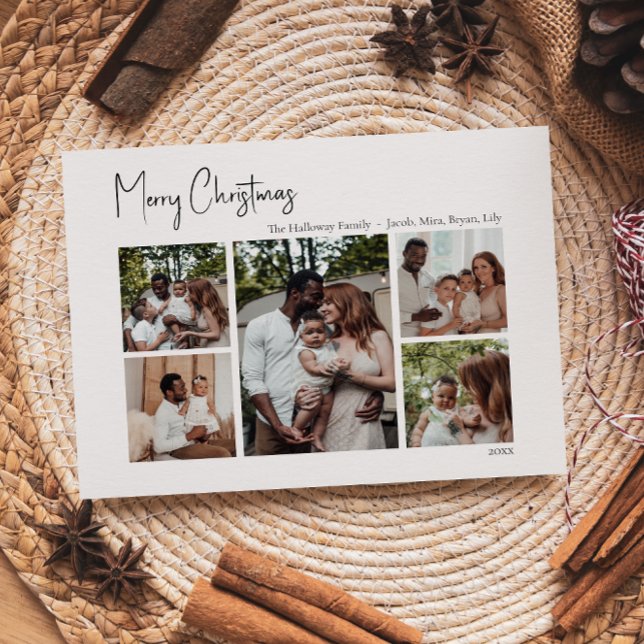 Cartes Pour Fêtes Annuelles Script moderne de Noël Cinq photos (Créateur téléchargé)