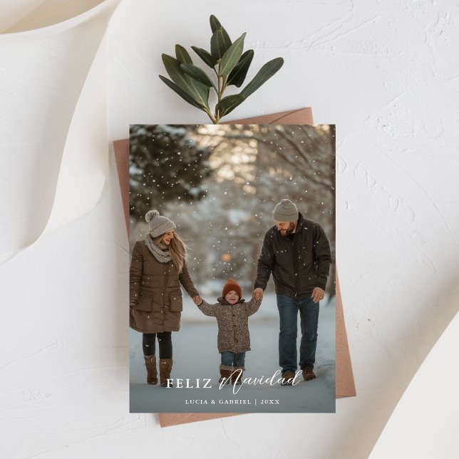 Cartes Pour Fêtes Annuelles Script moderne Famille Photo Feliz Navidad Christm (Créateur téléchargé)
