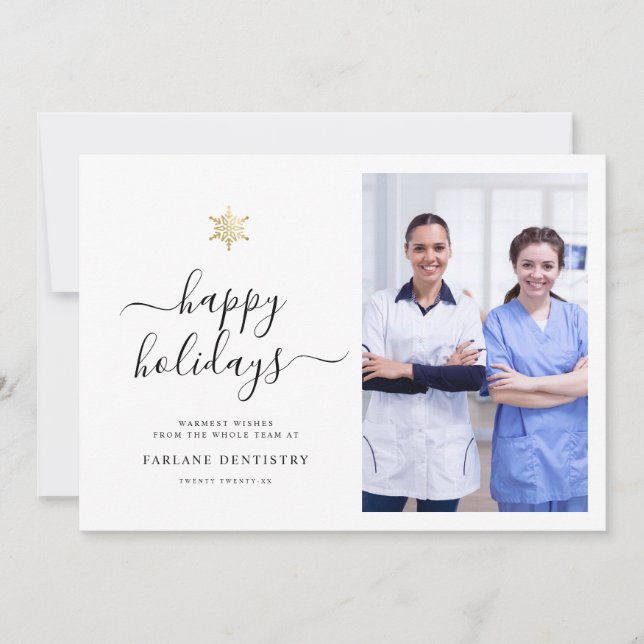 Cartes Pour Fêtes Annuelles Script moderne Gold Snowflake Photo d'entreprise (Devant)