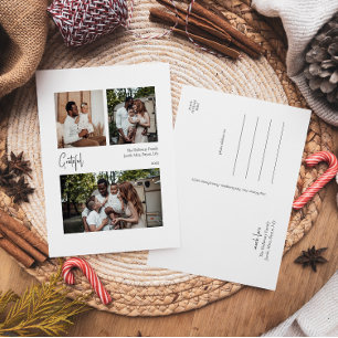 Cartes Pour Fêtes Annuelles Script moderne Grateful Centré trois photos