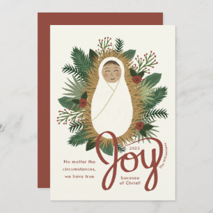 Cartes Pour Fêtes Annuelles Script moderne Joie bébé Jésus Nativité Noël