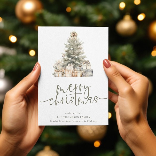 Cartes Pour Fêtes Annuelles Script moderne Joyeux Arbre de Noël (Créateur téléchargé)