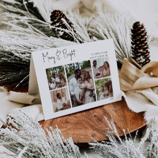 Cartes Pour Fêtes Annuelles Script moderne Joyeux et brillant plié cinq photos