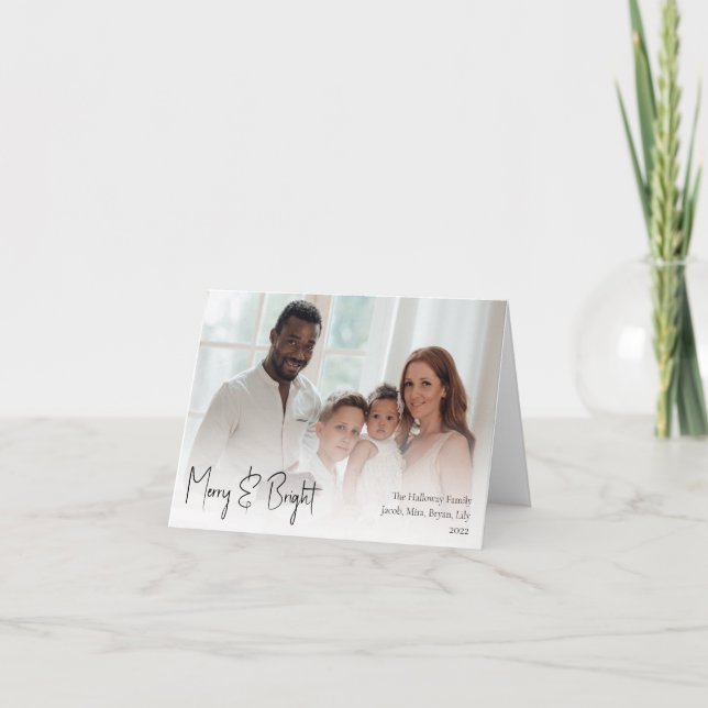 Cartes Pour Fêtes Annuelles Script moderne Joyeux et brillant plié photo compl (Devant)
