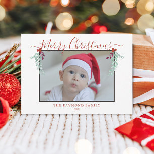 Cartes Pour Fêtes Annuelles Script moderne Joyeux Noël Floral Cadre photo