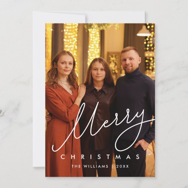 Cartes Pour Fêtes Annuelles Script moderne, Joyeux Noël Photo de famille (Devant)