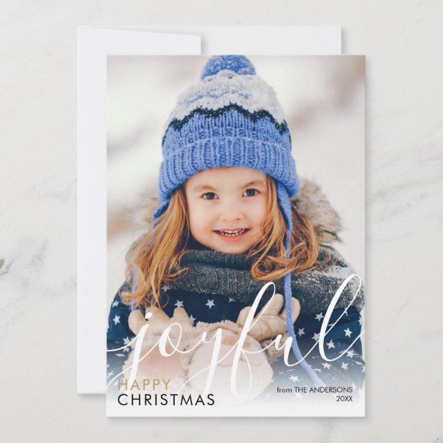 Cartes Pour Fêtes Annuelles Script moderne Joyful Happy Christmas Photo Chic (Devant)