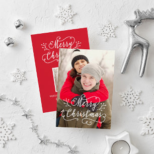 Cartes Pour Fêtes Annuelles Script moderne Rouge Joyeux Noël Photo