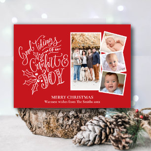 Cartes Pour Fêtes Annuelles Script moderne sur Red Good Tidings of Comfort & J