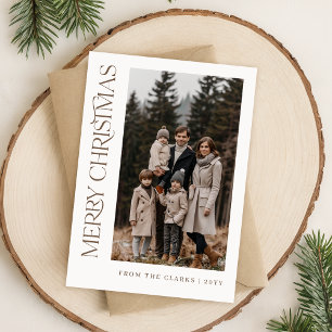 Cartes Pour Fêtes Annuelles Script moderne Vertical Deux Photo Famille Noël