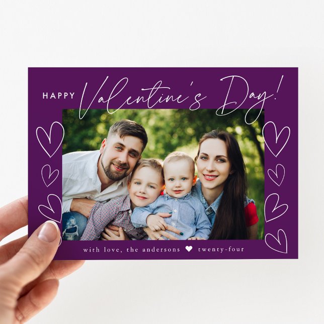 Cartes Pour Fêtes Annuelles Script moderne violet photo de la Saint Valentin (Créateur téléchargé)