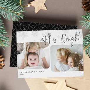 Cartes Pour Fêtes Annuelles Script neige   2 Photo All is Bright Holiday Card