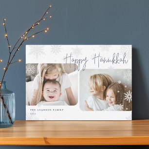 Cartes Pour Fêtes Annuelles Script neige   2 Photo Happy Hanoukka Holiday Card