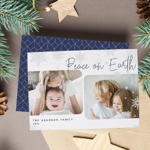 Cartes Pour Fêtes Annuelles Script neige   2 Photo Peace on Earth Holiday Card