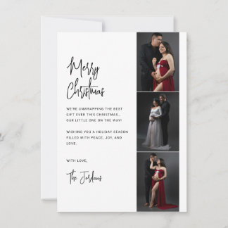 Cartes Pour Fêtes Annuelles Script noir et blanc minimaliste 3 bandes photo