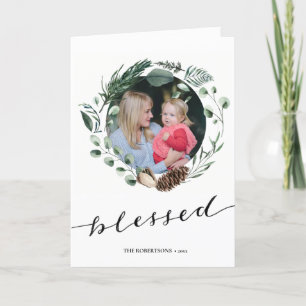 Cartes Pour Fêtes Annuelles Script noir moderne Élégant Foliage Eucalyptus