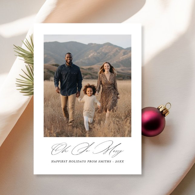Cartes Pour Fêtes Annuelles Script Oh So Joyeux Joyeux Photo Noël Simple (Créateur téléchargé)