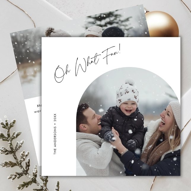 Cartes Pour Fêtes Annuelles Script Oh What Fun Christmas Family Arc Photo (Créateur téléchargé)