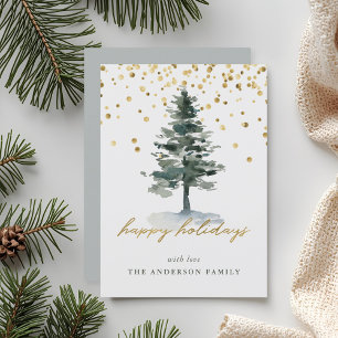 Cartes Pour Fêtes Annuelles Script Or moderne Arbre de Noël Sans photo