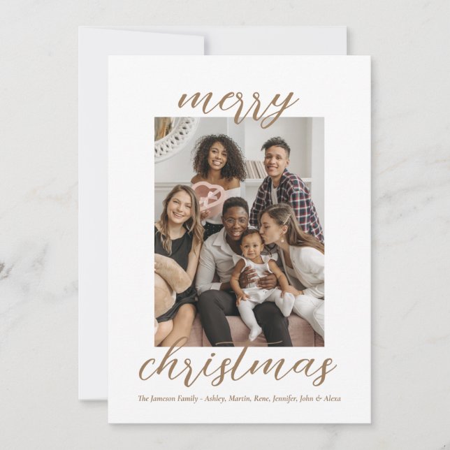 Cartes Pour Fêtes Annuelles Script Or moderne Famille de Noël élégante (Devant)