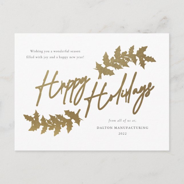 Cartes Pour Fêtes Annuelles Script Or moderne Joyeux Vacances Affaires (Devant)