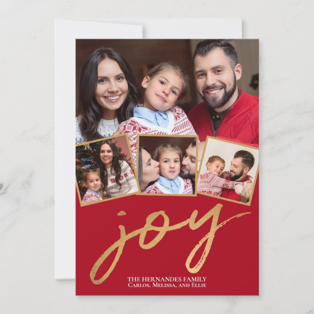 Cartes Pour Fêtes Annuelles Script photo simple Red et Gold Joy (Devant)