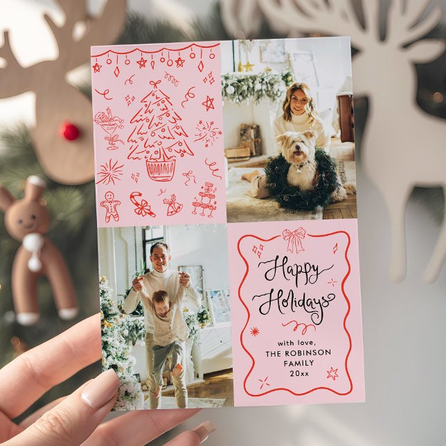 Cartes Pour Fêtes Annuelles Script Quirinal Retro Joyeux Noël Bows 2 Photo (Créateur téléchargé)