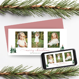 Cartes Pour Fêtes Annuelles Script rose Arbres de Noël 3 Photo