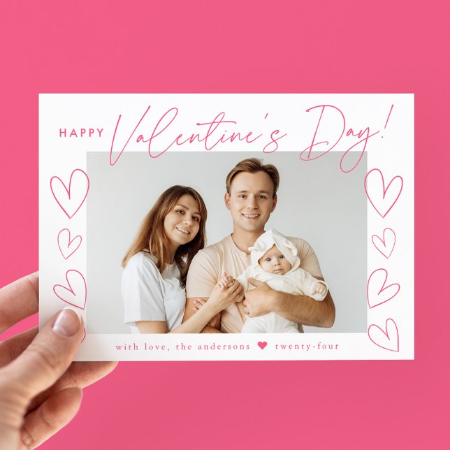 Cartes Pour Fêtes Annuelles Script rose moderne Photo Saint Valentin (Créateur téléchargé)