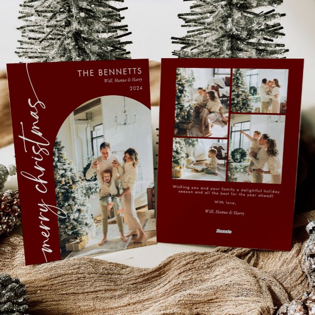 Cartes Pour Fêtes Annuelles Script rouge moderne Joyeux Arche de Noël Photo (Créateur téléchargé)