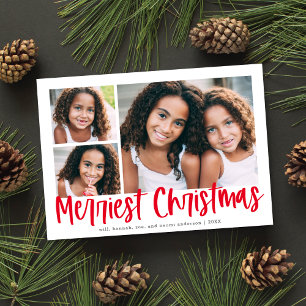 Cartes Pour Fêtes Annuelles Script rouge moderne Merriest Noël 3 Photo