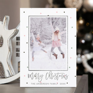 Cartes Pour Fêtes Annuelles Script Silver Photo de Noël Pastel de neige