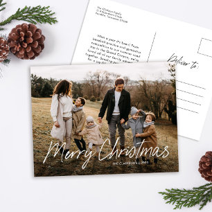 Cartes Pour Fêtes Annuelles Script simple moderne Joyeux Noël Photo de famille