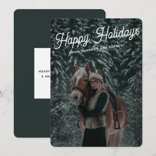 Cartes Pour Fêtes Annuelles Script vert foncé moderne photo équitation équestr