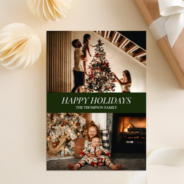 Cartes Pour Fêtes Annuelles Script vert moderne Joyeux vacances Photo de Noël (Créateur téléchargé)