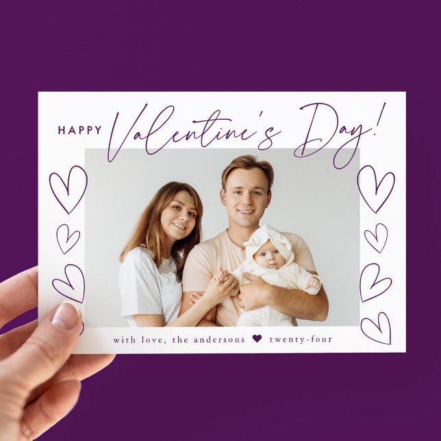 Cartes Pour Fêtes Annuelles Script violet moderne photo de la Saint Valentin (Créateur téléchargé)