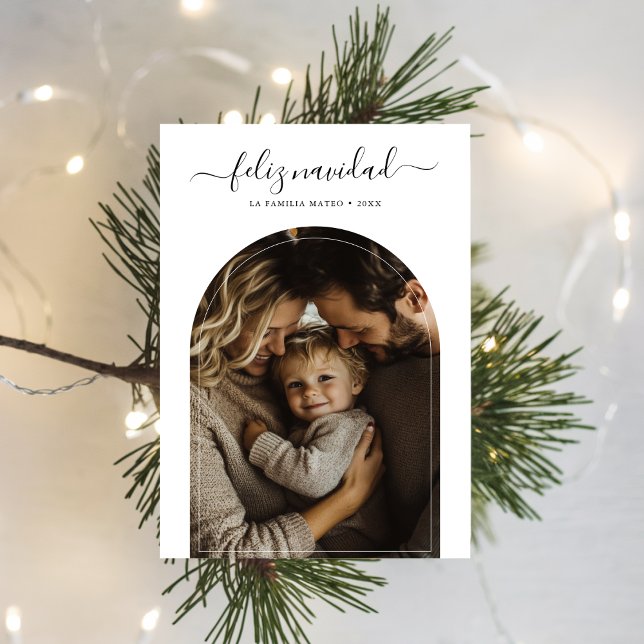 Cartes Pour Fêtes Annuelles Script Whimsical Feliz Navidad Photo de Noël (Créateur téléchargé)