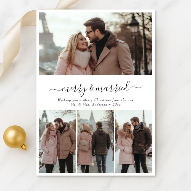 Cartes Pour Fêtes Annuelles Script Whimy 4 Photo Joyeux et Marié Noël (Créateur téléchargé)
