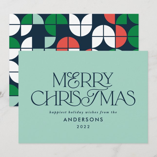 Cartes Pour Fêtes Annuelles Scripts géométriques de Noël aux couleurs vives (Devant / Derrière)
