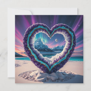 Cartes Pour Fêtes Annuelles Sculpture de glace en forme de cœur avec aurore bo