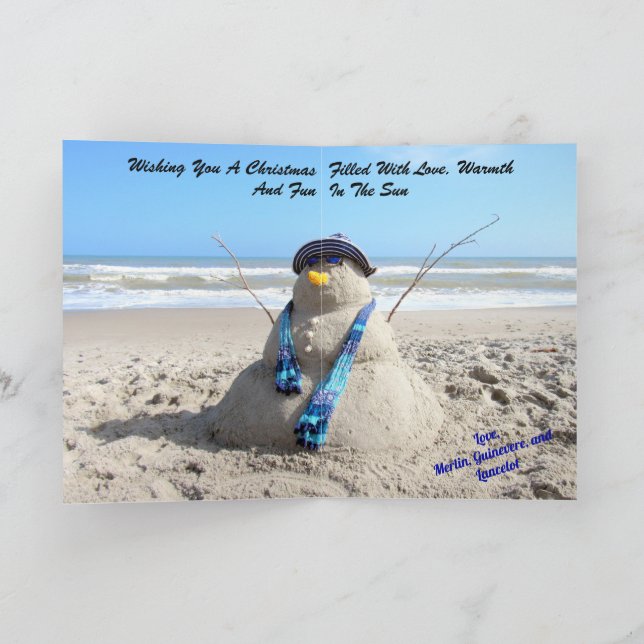Cartes Pour Fêtes Annuelles Sculpture de sable de neige de plage personnalisée (Intérieur)