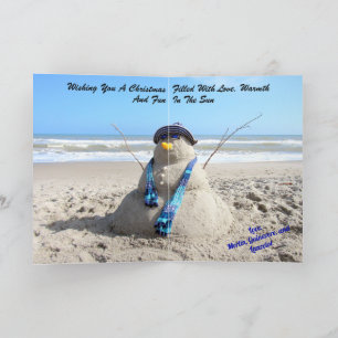 Cartes Pour Fêtes Annuelles Sculpture de sable de neige de plage personnalisée